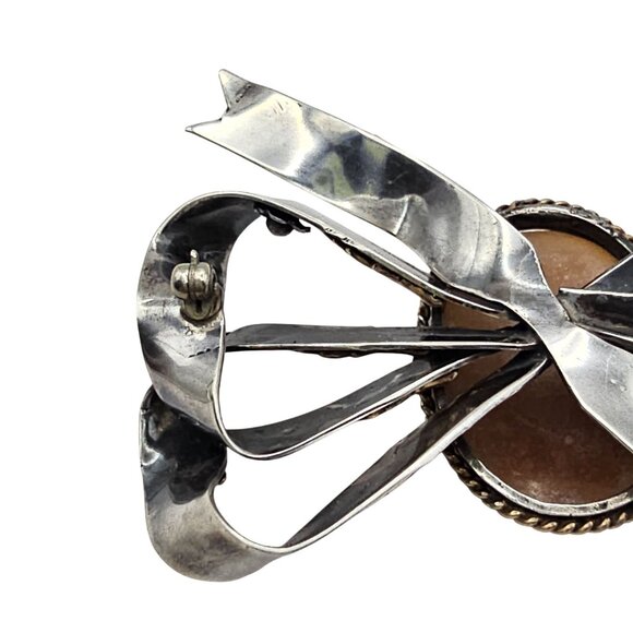 Vintage Hobe? Carved Shell Cameo Ribbon Brooch Sterling Silver 14K GF Tested - Picture 16 of 16